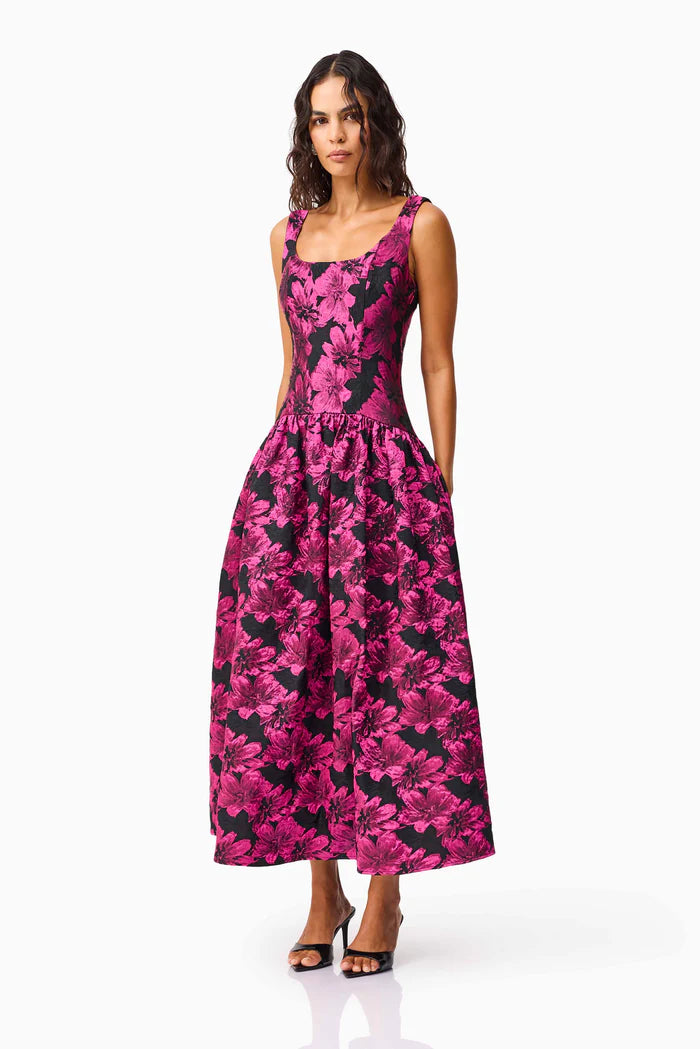 HOLLY ALINE GOWN IN PINK AND BLACK FLORAL