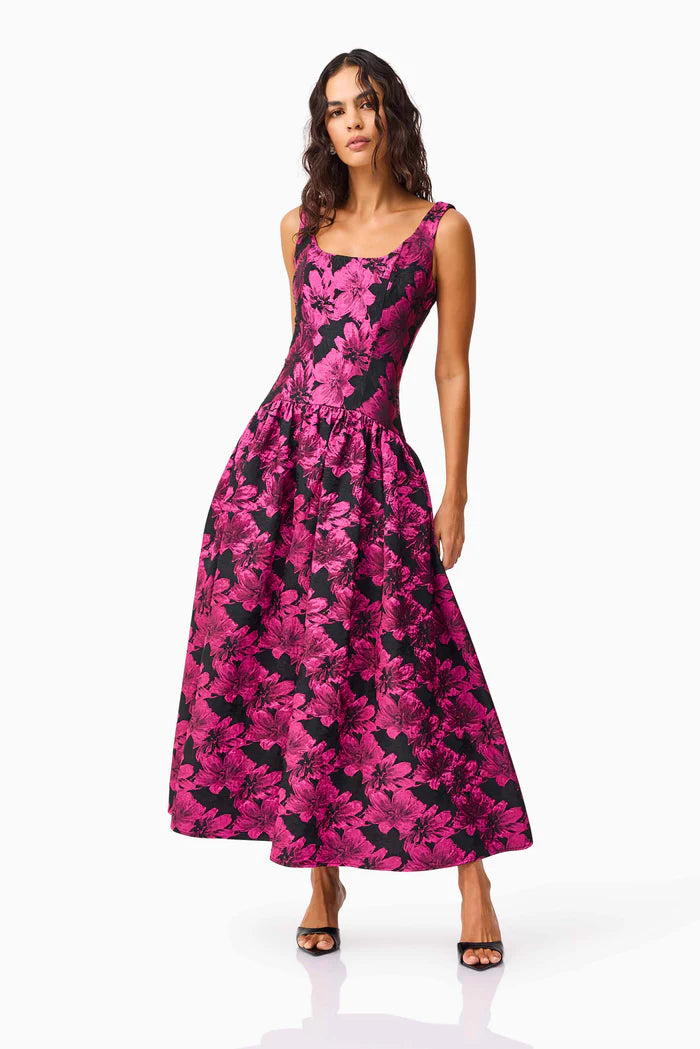 HOLLY ALINE GOWN IN PINK AND BLACK FLORAL