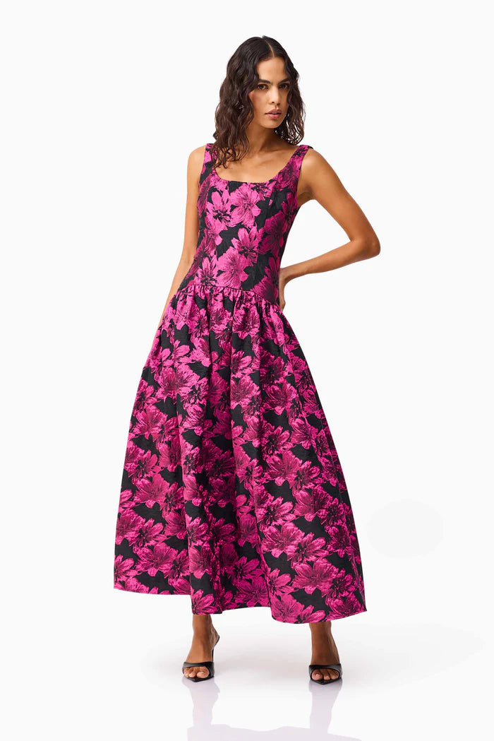 HOLLY ALINE GOWN IN PINK AND BLACK FLORAL