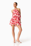 MELIA HALTER MINI DRESS IN RED AND PINK FLORAL