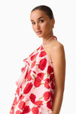 MELIA HALTER MINI DRESS IN RED AND PINK FLORAL