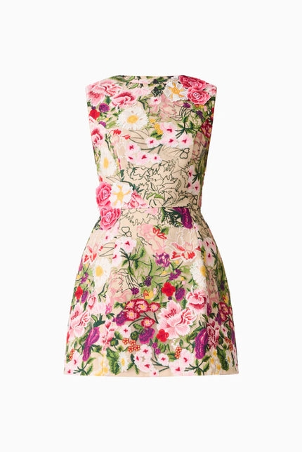 FLORA TULIP MINI DRESS IN PINK AND GREEN FLORAL