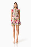 FLORA TULIP MINI DRESS IN PINK AND GREEN FLORAL