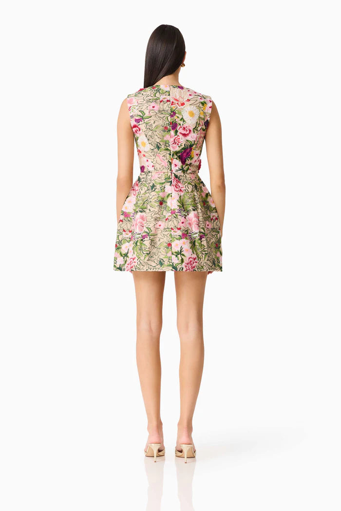 FLORA TULIP MINI DRESS IN PINK AND GREEN FLORAL