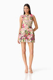 FLORA TULIP MINI DRESS IN PINK AND GREEN FLORAL