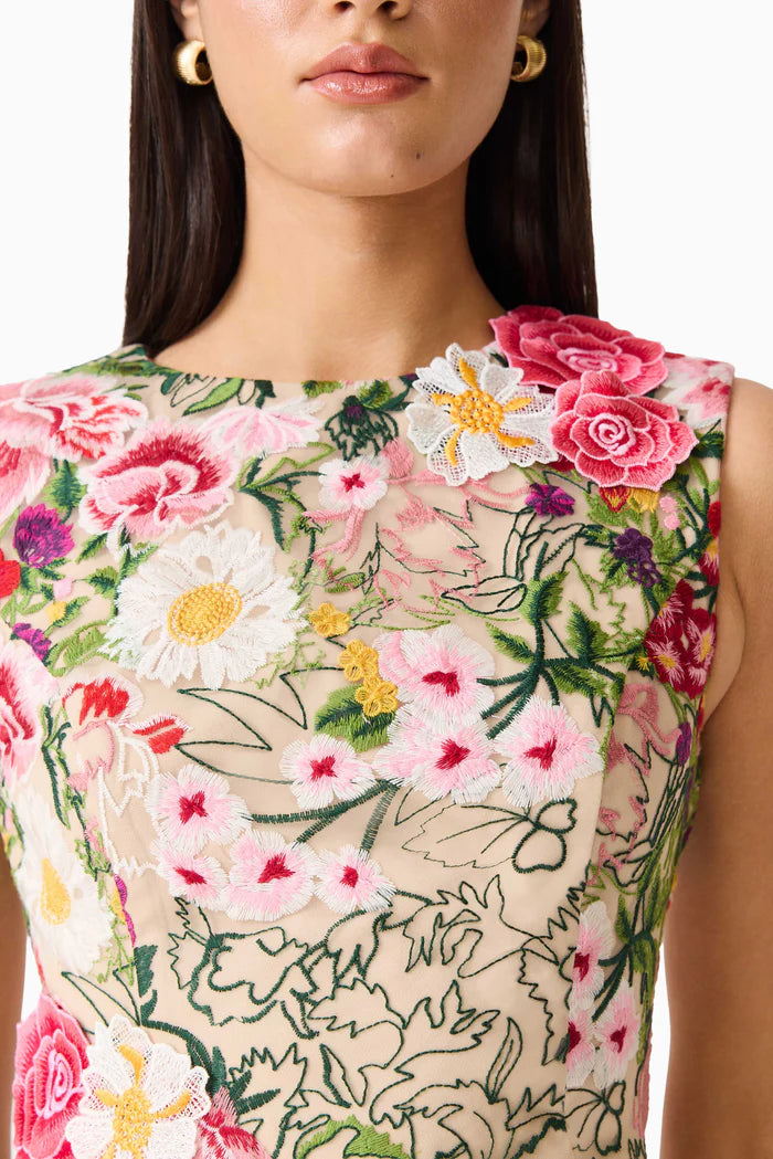 FLORA TULIP MINI DRESS IN PINK AND GREEN FLORAL