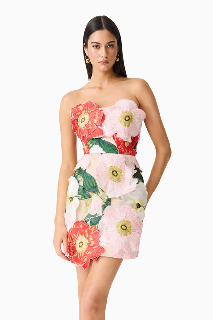 SOLARA STRAPLESS MINI DRESS IN PINK FLORAL