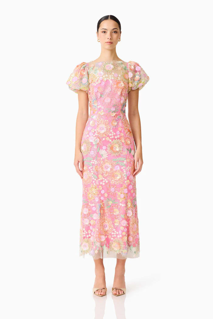 NATHALIE PUFF SLEEVE GOWN IN PINK FLORAL