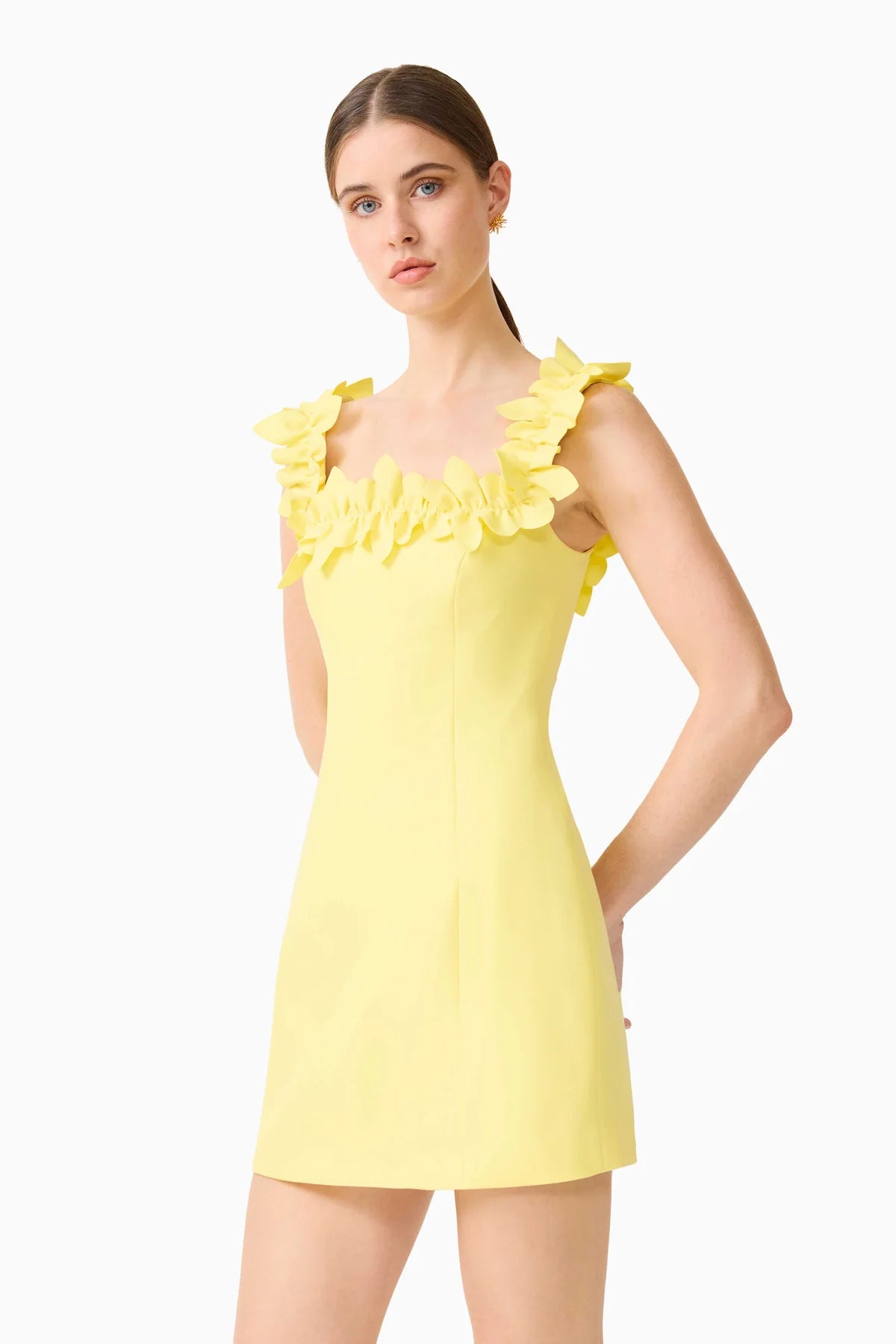 CARA SQUARE NECK MINI DRESS IN YELLOW