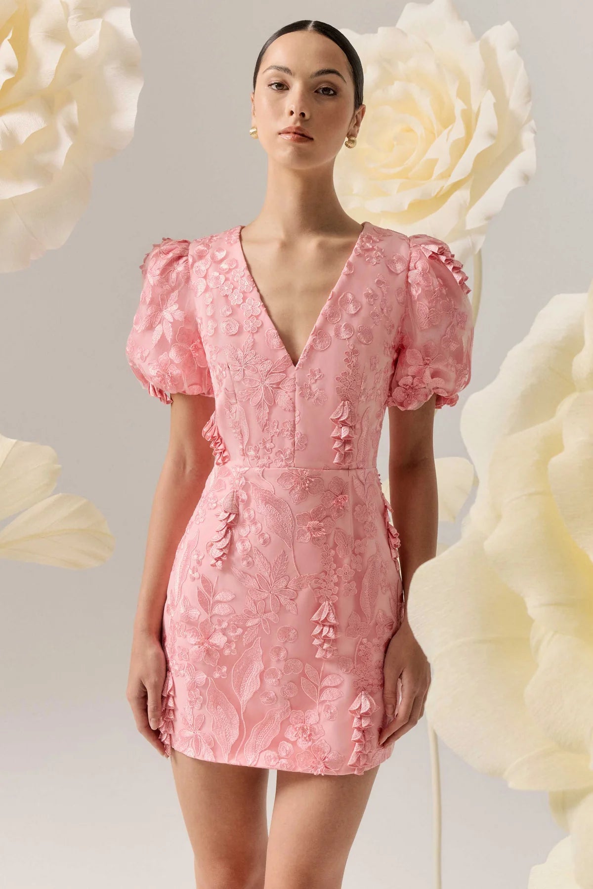 MONIQUE PUFF SLEEVE MINI DRESS IN PINK