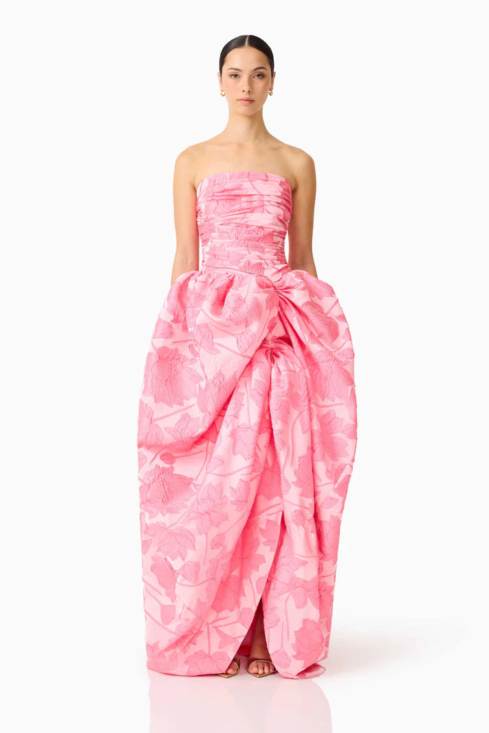 DIONNE STRAPLESS BALLGOWN IN PINK FLORAL