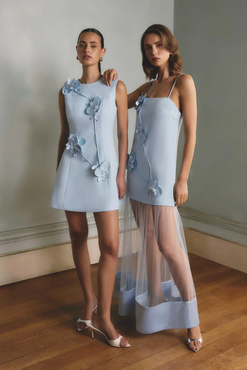 REINA  APPLIQUE MINI DRESS SKY BLUE