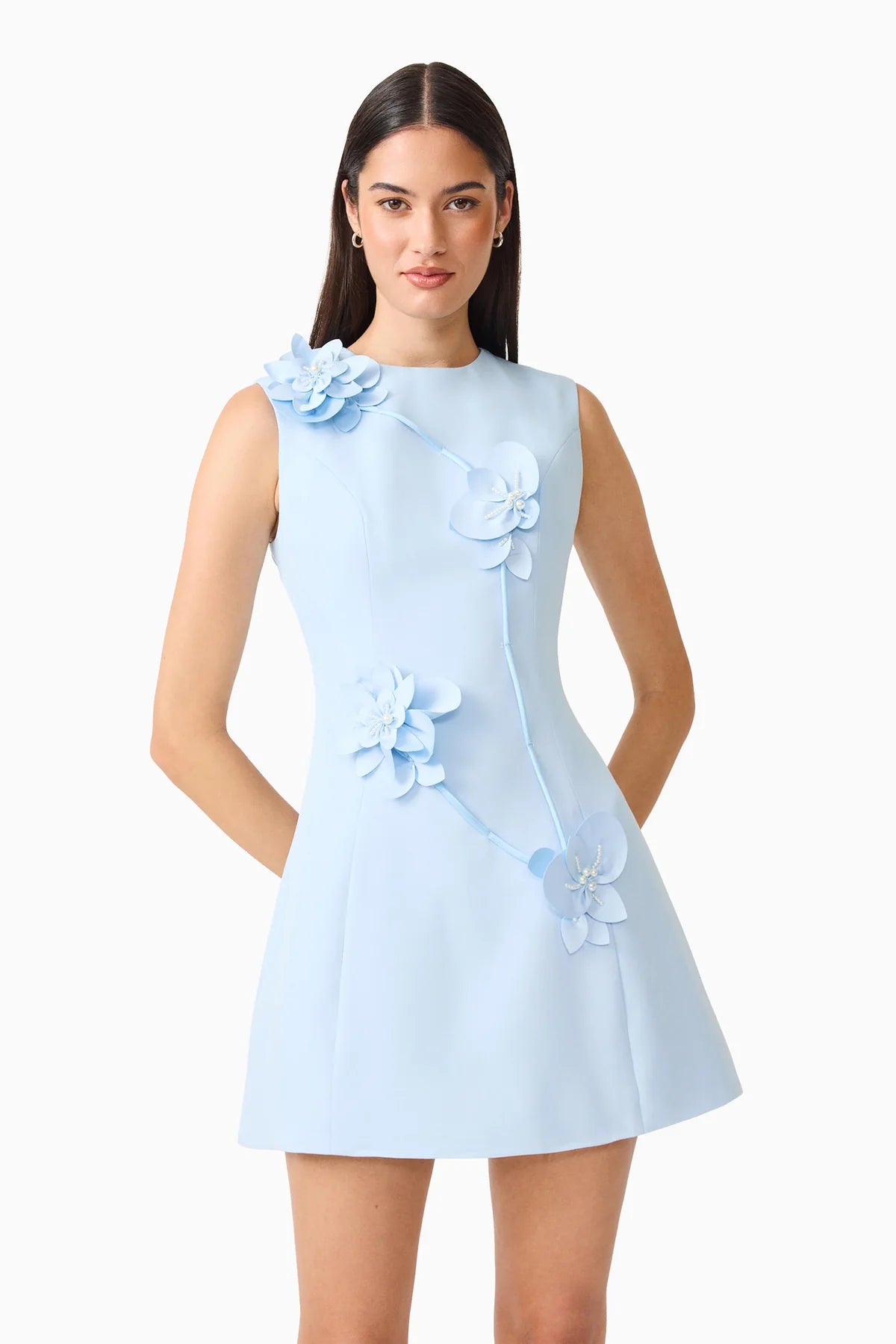 REINA  APPLIQUE MINI DRESS SKY BLUE