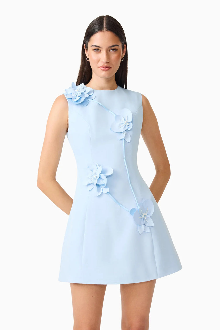 REINA  APPLIQUE MINI DRESS SKY BLUE