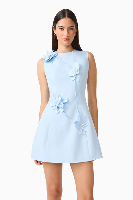 REINA  APPLIQUE MINI DRESS SKY BLUE