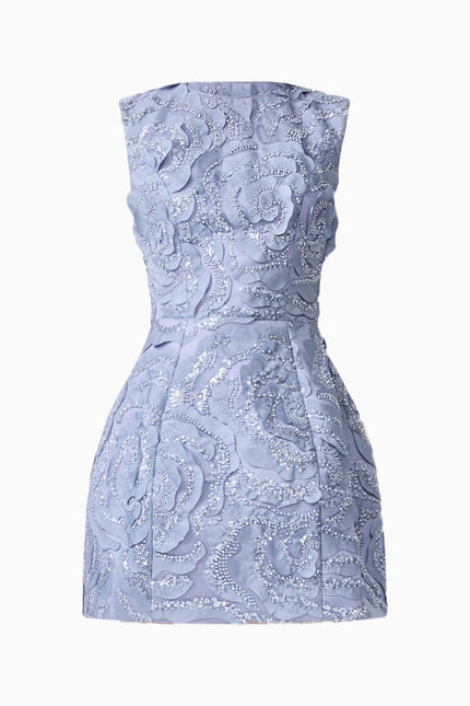 ELISA TULIP MINI DRESS IN STEEL BLUE