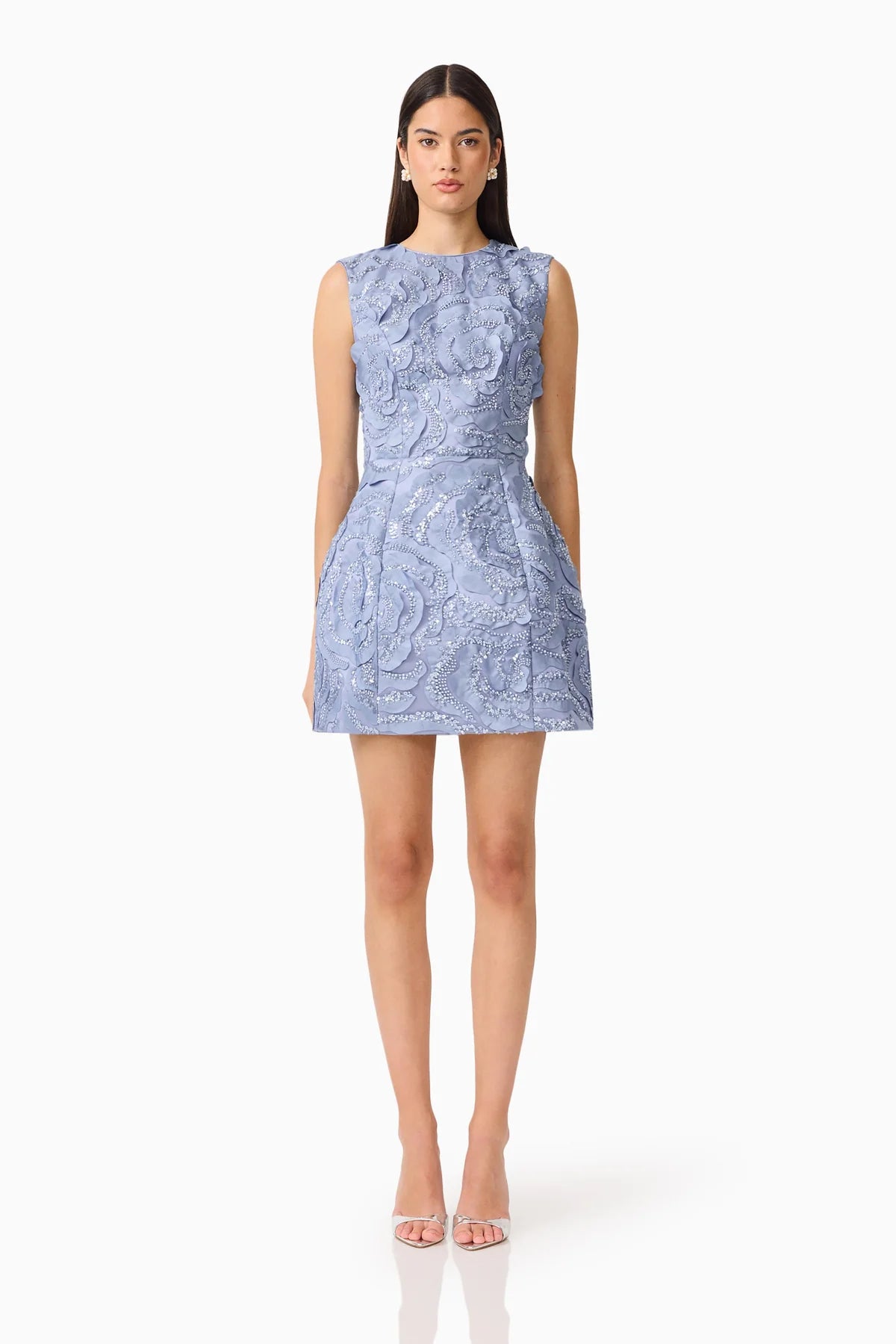 ELISA TULIP MINI DRESS IN STEEL BLUE