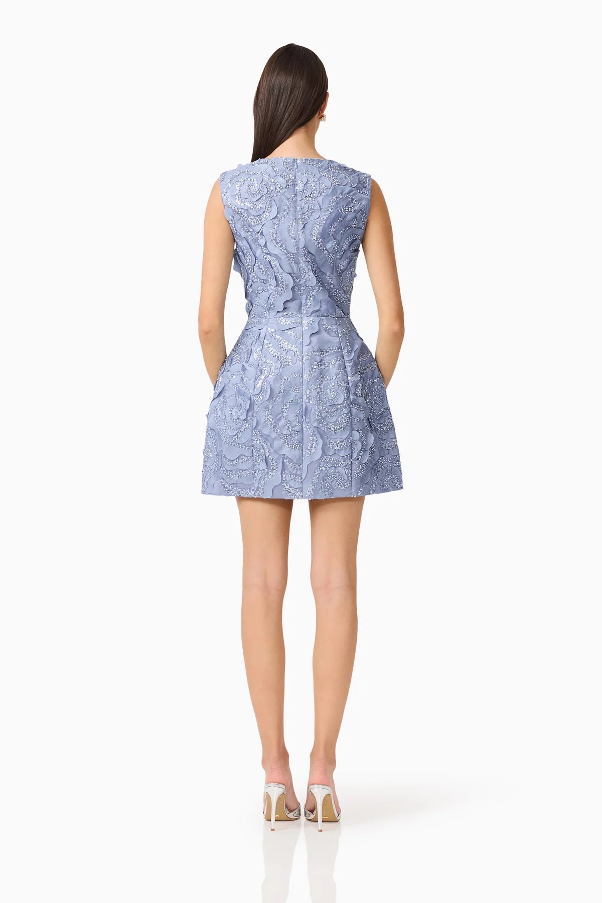 ELISA TULIP MINI DRESS IN STEEL BLUE