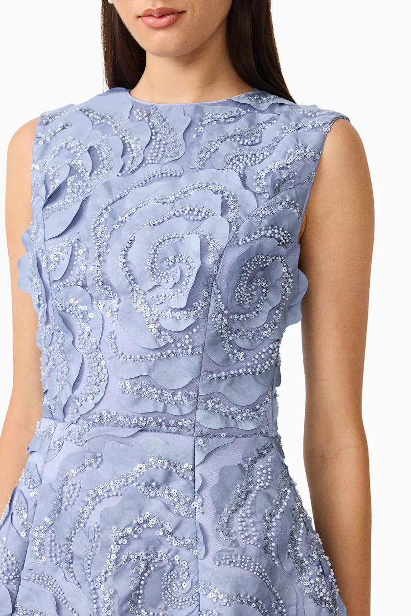 ELISA TULIP MINI DRESS IN STEEL BLUE