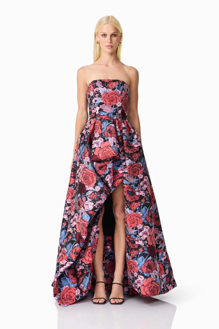 DELPHINE GOWN JACQUARD HIGH LOW