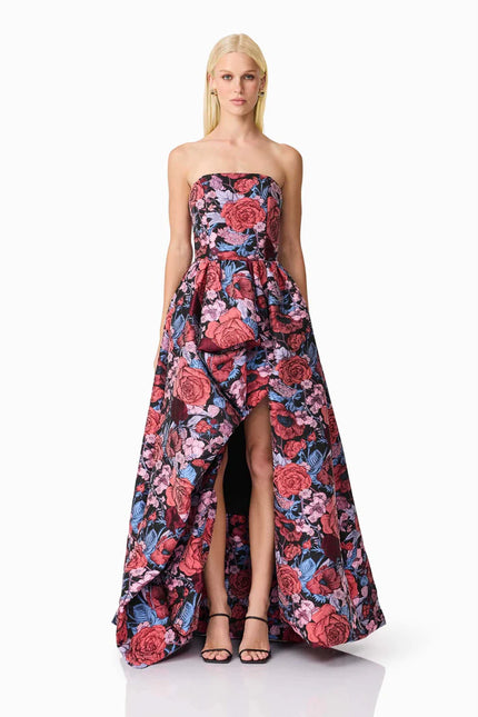 DELPHINE GOWN JACQUARD HIGH LOW