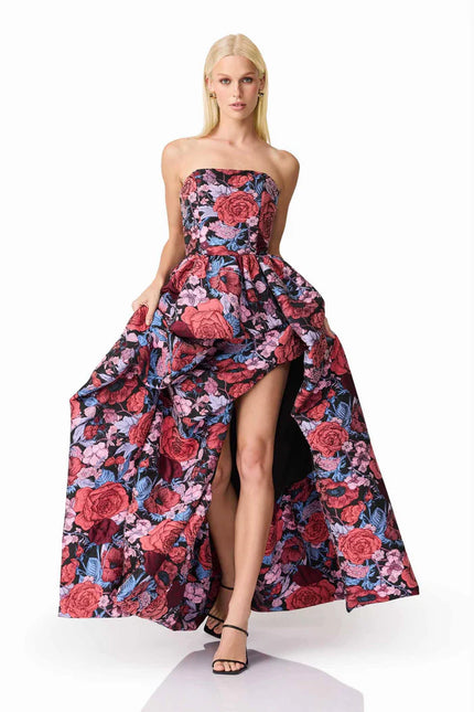 DELPHINE GOWN JACQUARD HIGH LOW
