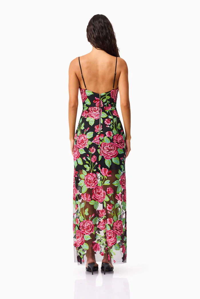 LYRA SEQUIN GOWN IN PINK AND GREEN FLORAL