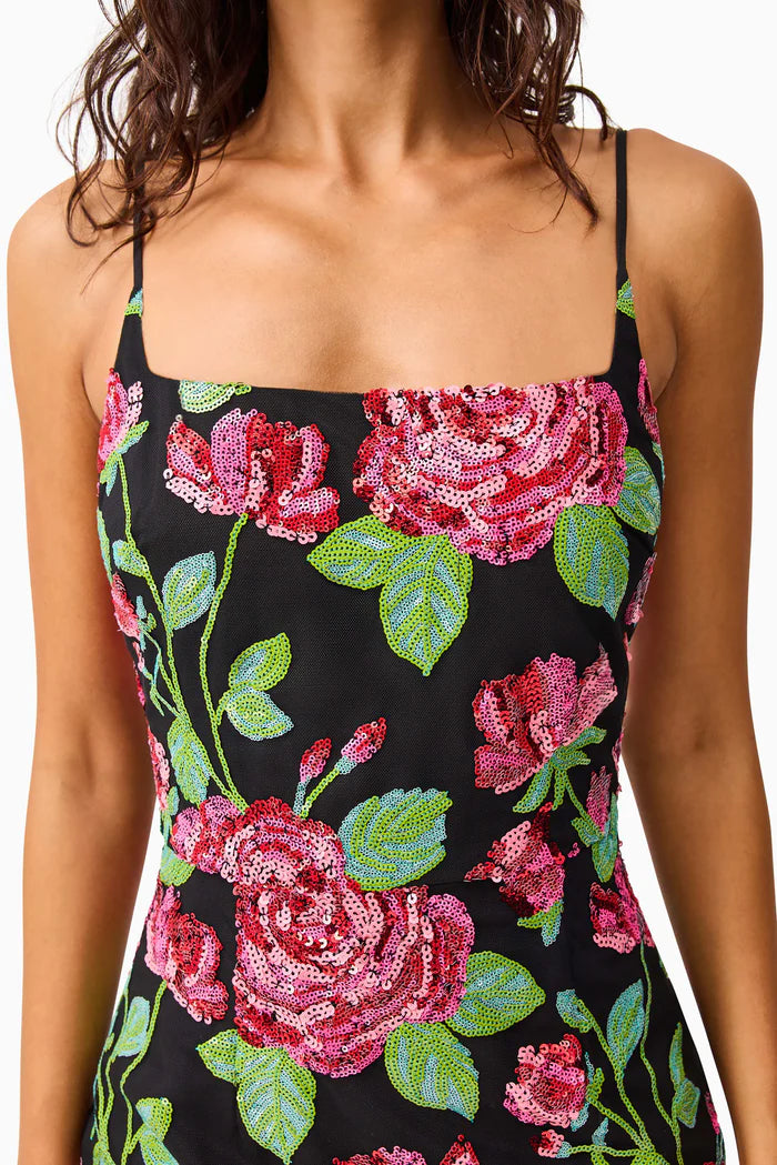 LYRA SEQUIN GOWN IN PINK AND GREEN FLORAL