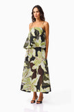 ELYSIA TIERED GOWN IN BLACK AND GREEN FLORAL