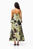 ELYSIA TIERED GOWN IN BLACK AND GREEN FLORAL