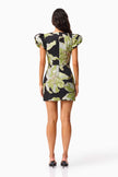 ELYSIA CAP SLEEVE MINI DRESS IN BLACK AND GREEN FLORAL