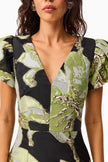 ELYSIA CAP SLEEVE MINI DRESS IN BLACK AND GREEN FLORAL