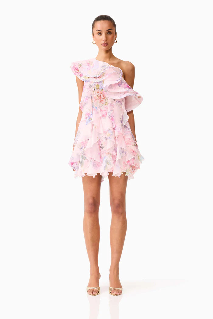 MILLIE ONE SHOULDER MINI DRESS IN PINK FLORAL