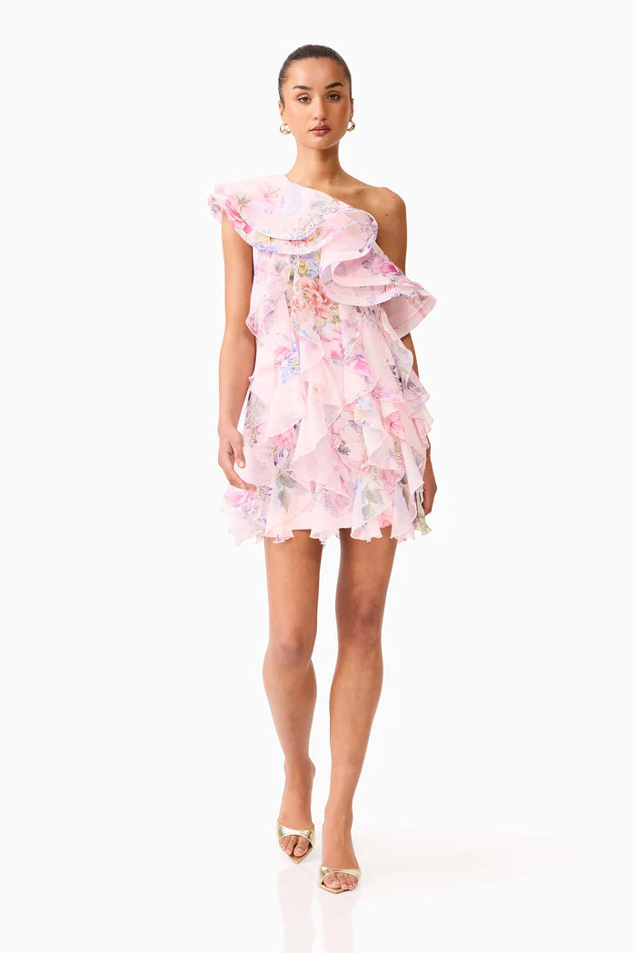 MILLIE ONE SHOULDER MINI DRESS IN PINK FLORAL