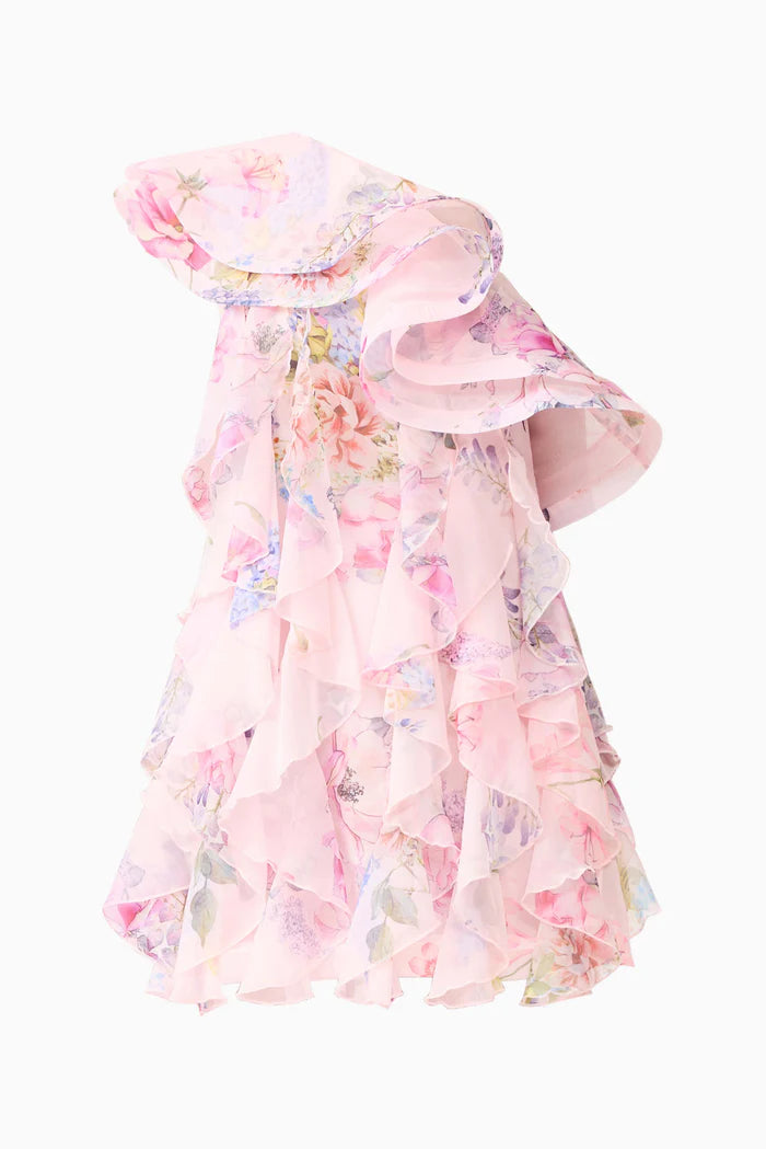MILLIE ONE SHOULDER MINI DRESS IN PINK FLORAL