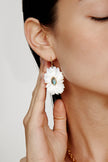 WHITE MOP CARVED FLOWER EARRINGS