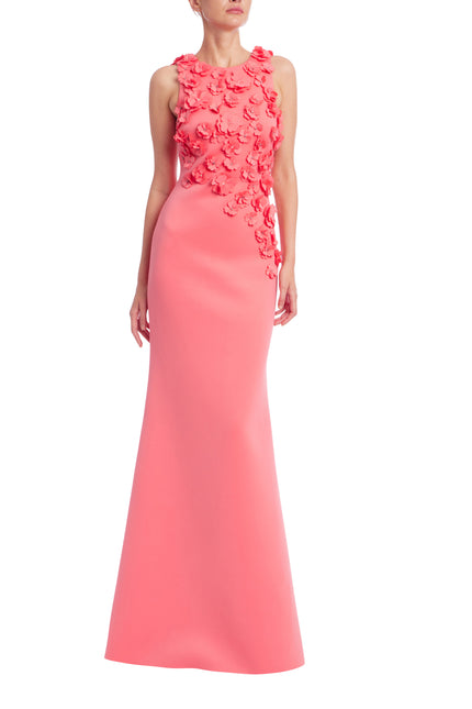 SLEEVELESS 3D FLORAL APPLIQUE GOWN