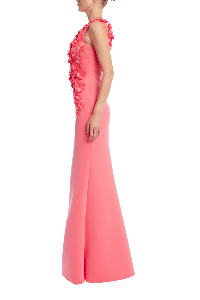 SLEEVELESS 3D FLORAL APPLIQUE GOWN