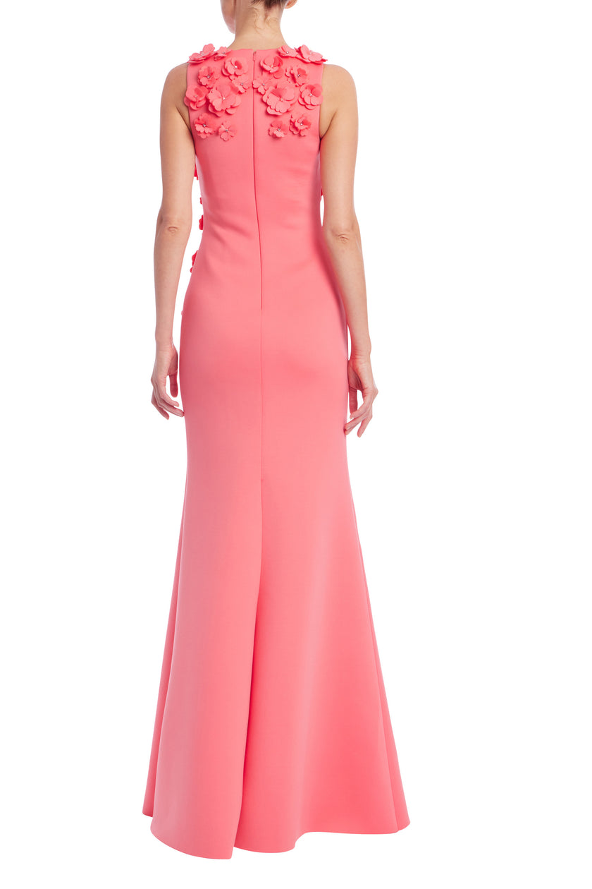 SLEEVELESS 3D FLORAL APPLIQUE GOWN
