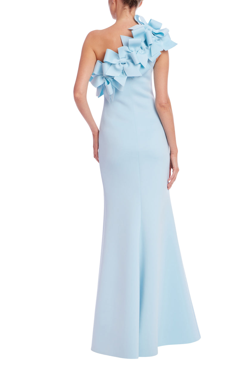 3D BOW ONE SHOULDER COLUMN GOWN
