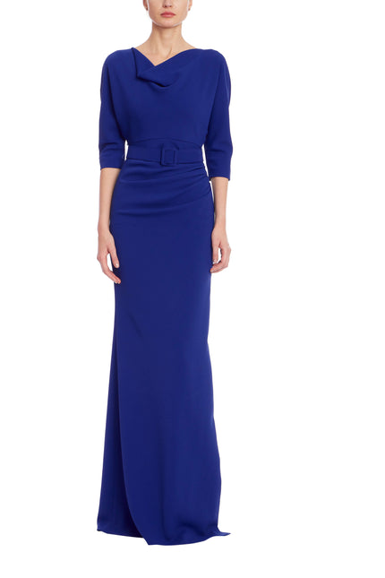 COLBALT BLUE COWL NECK FORMAL COLUMN GOWN