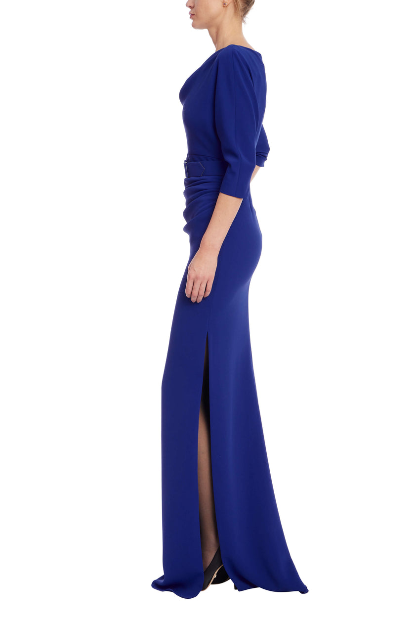 COLBALT BLUE COWL NECK FORMAL COLUMN GOWN