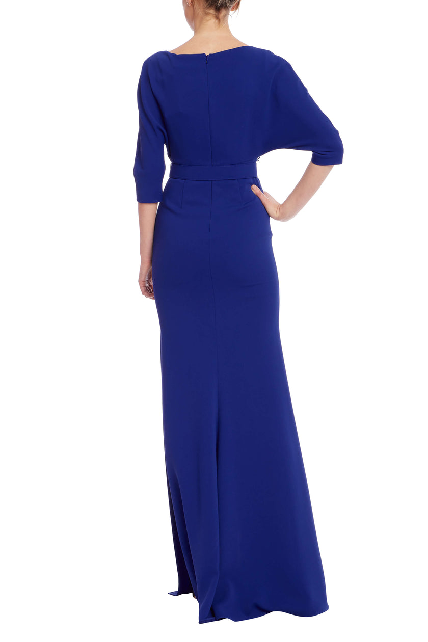 COLBALT BLUE COWL NECK FORMAL COLUMN GOWN