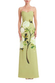 STRAPLESS FLORAL PRINT COLUMN GOWN