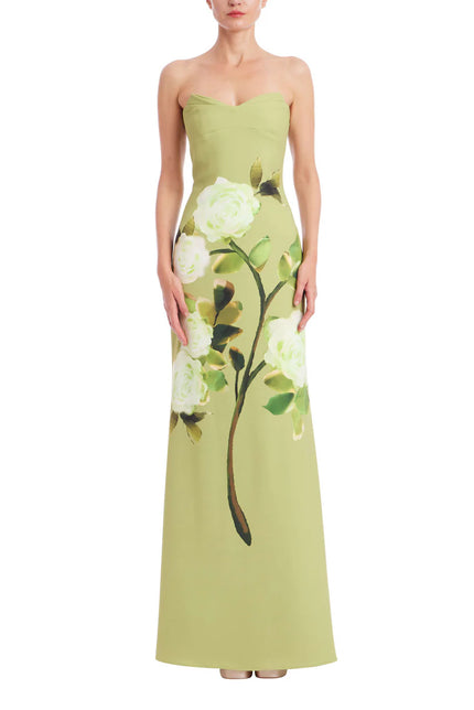STRAPLESS FLORAL PRINT COLUMN GOWN