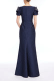 KNOT SLEEVE JACQUARD MERMAID GOWN