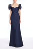 KNOT SLEEVE JACQUARD MERMAID GOWN