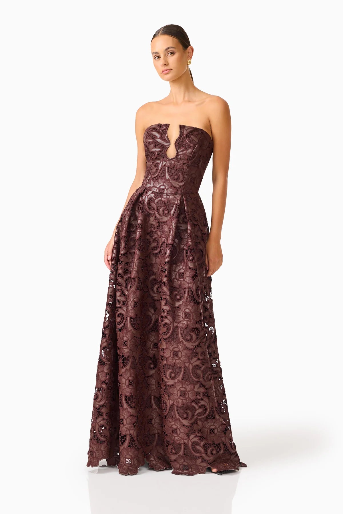 NOVELLE SWEETHEART MAXI DRESS IN CHOCOLATE BROWN