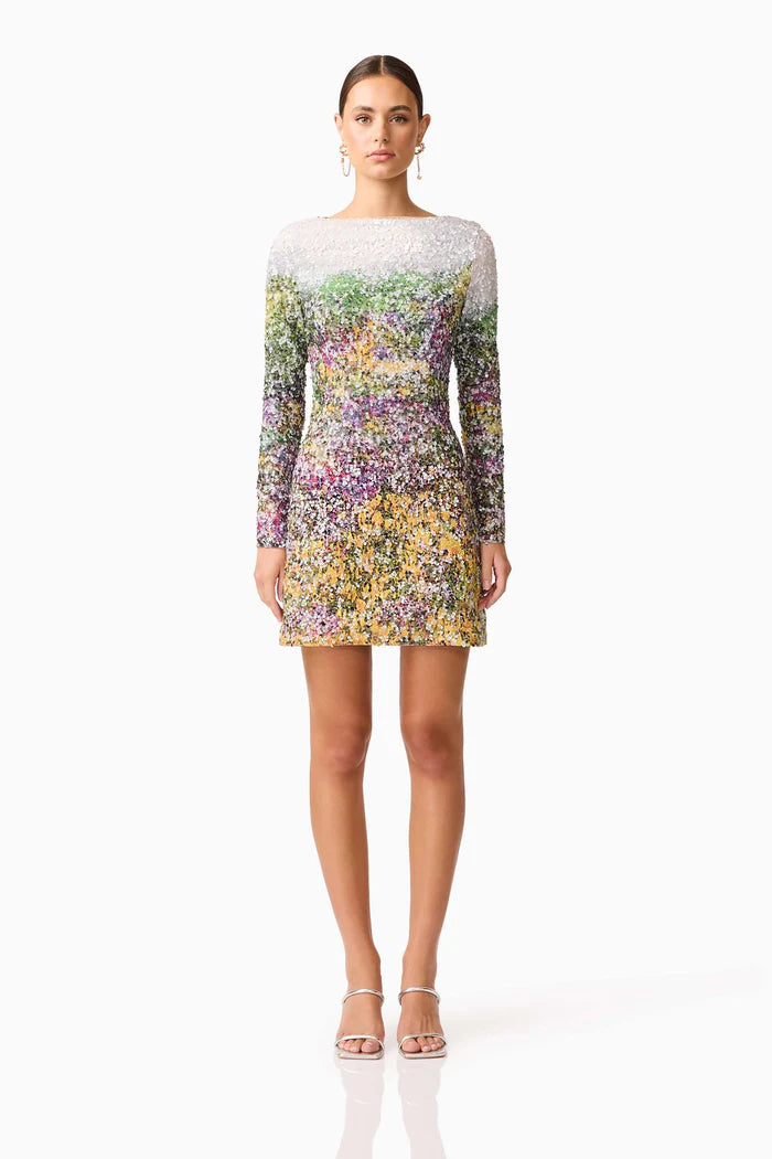 ARDEN LONG SLEEVE MINI DRESS IN MULTI OMBRE