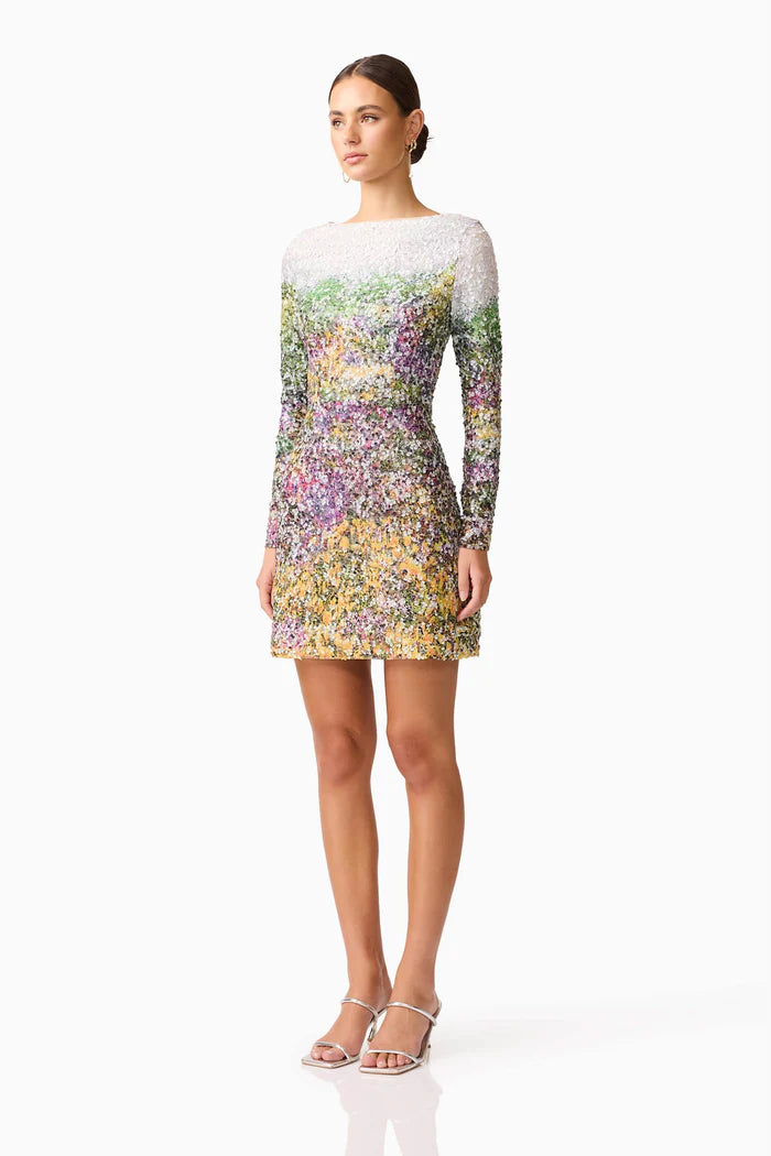 ARDEN LONG SLEEVE MINI DRESS IN MULTI OMBRE